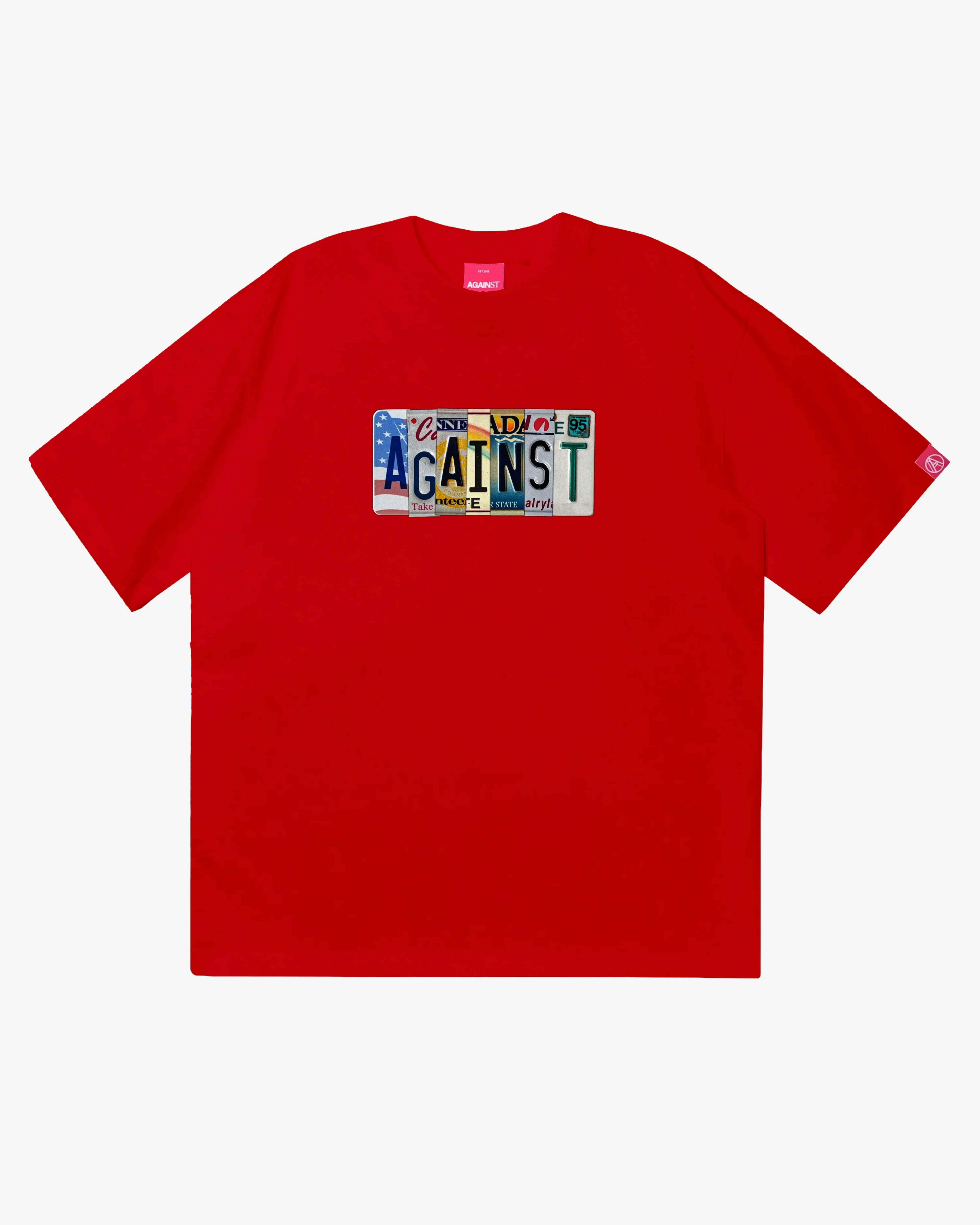 AGAINST LAB  - Men's License Plate Tee - (Red)