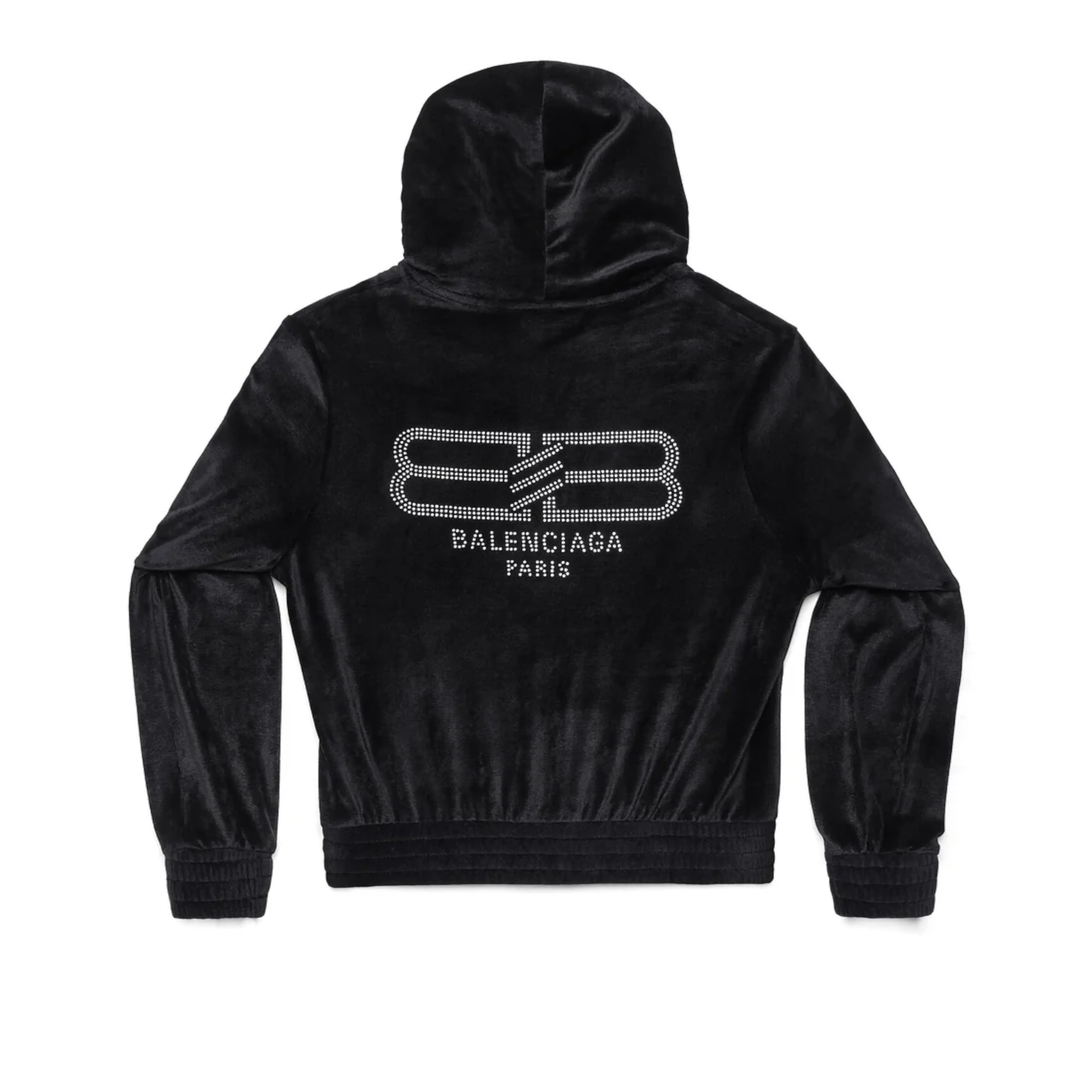 BALENCIAGA - Women's Fliud Velvet Jersey Fitted Hoodie - (1000 BLACK) - Image 2