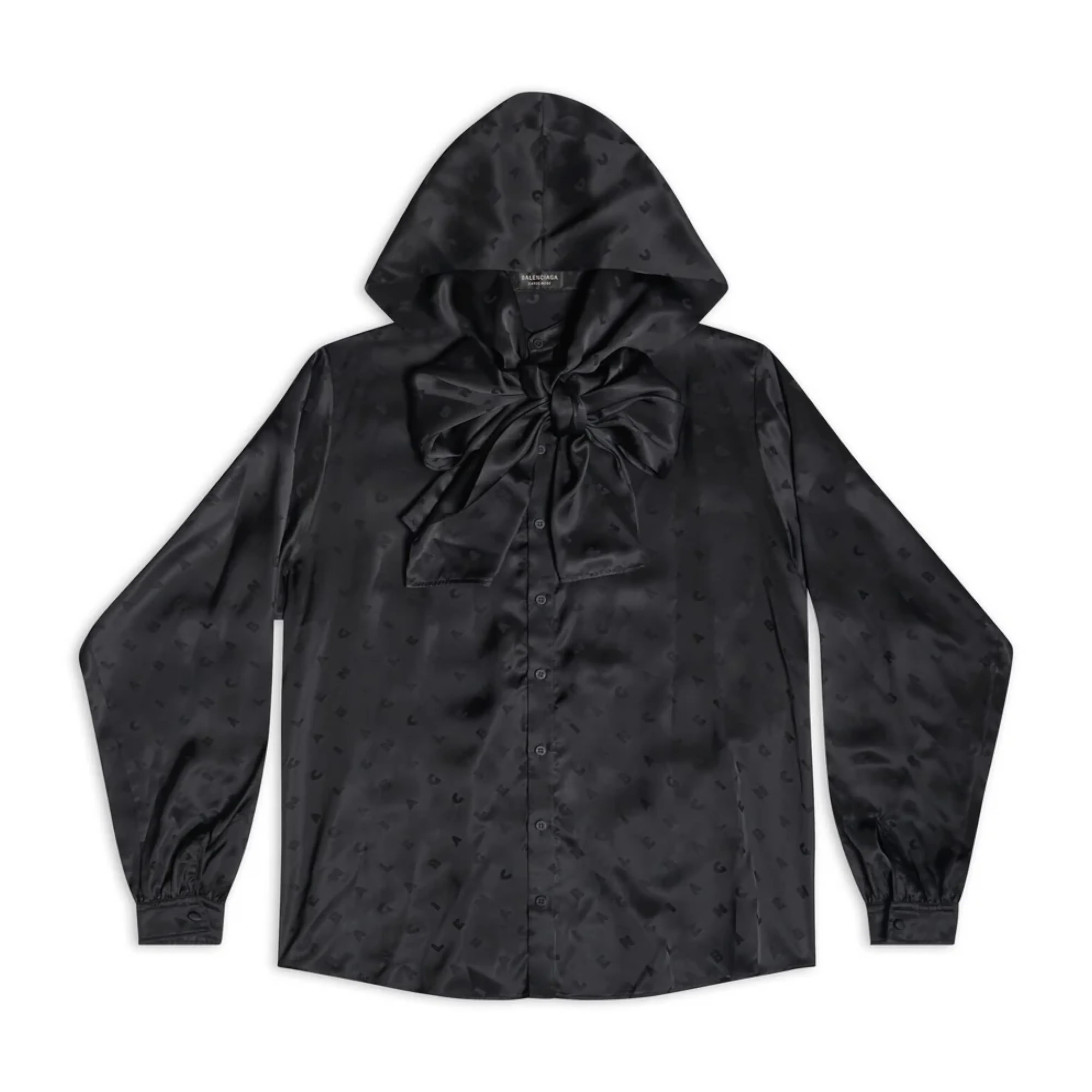 BALENCIAGA - Women's Logo Letters All Over Hooded Blouse - (Black)