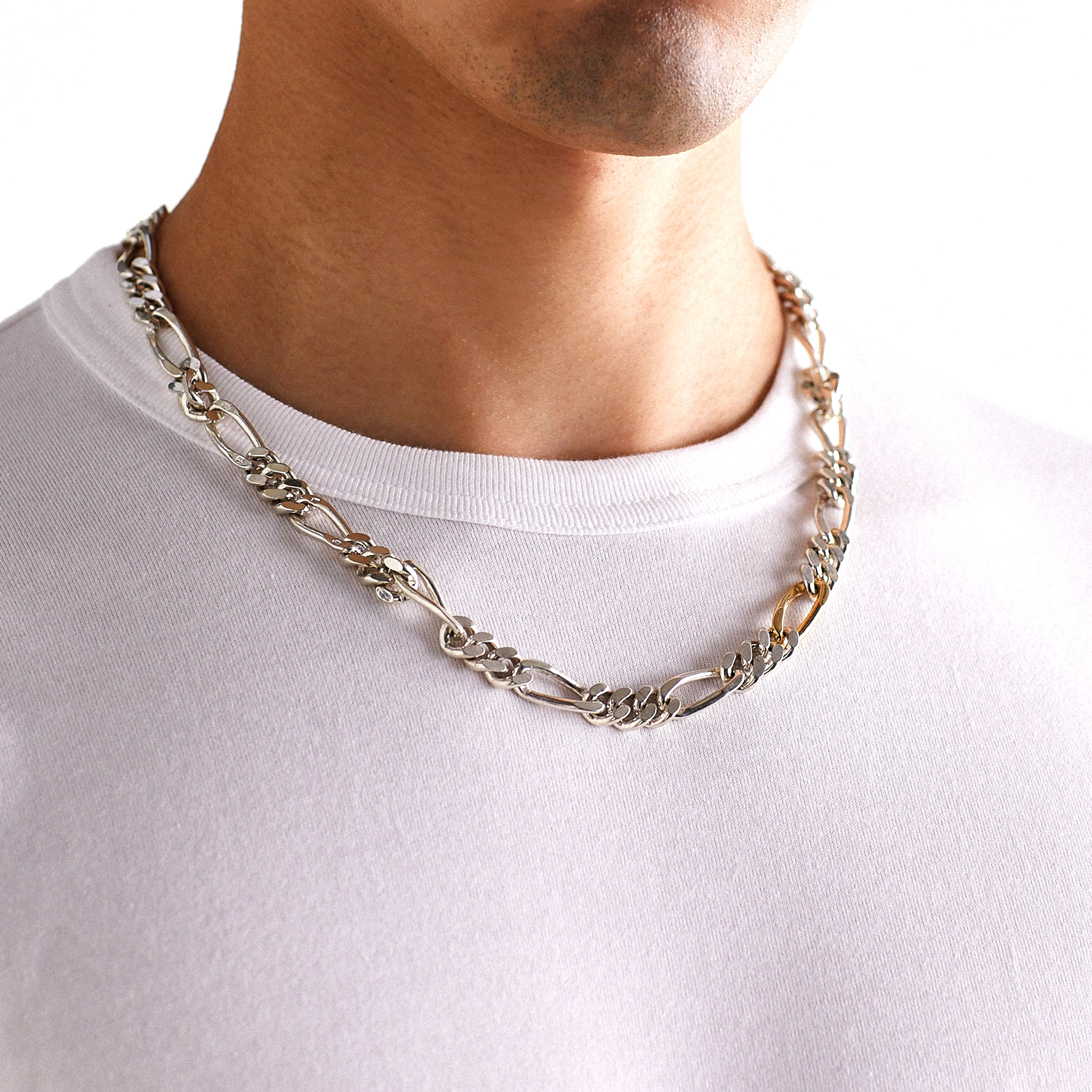 BUNNEY - Silver Figaro Necklace with Gold Link - Image 3