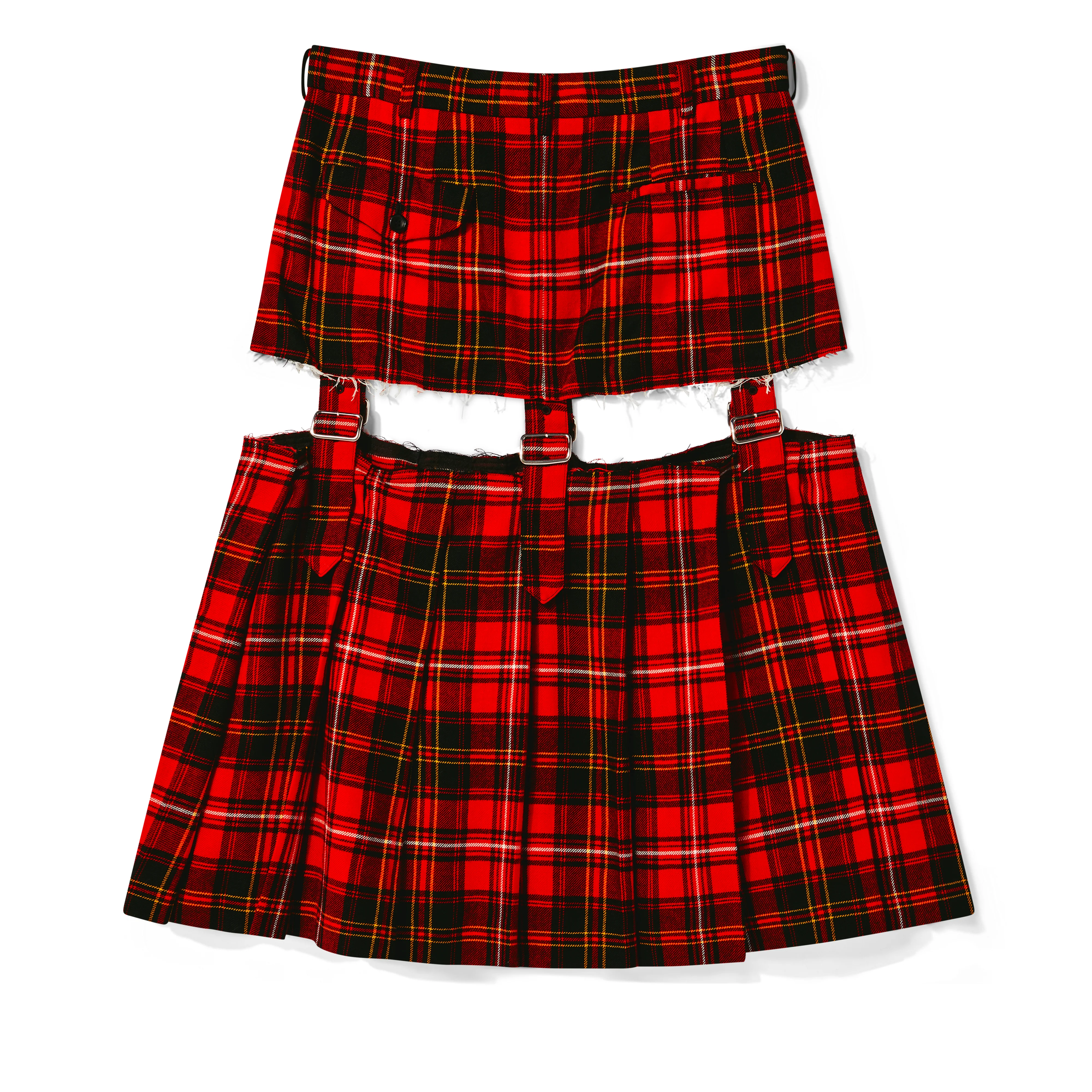 BLACK Comme des Garçons - Tartan Wool Buckled Skirt - (Red/Black) - Image 2
