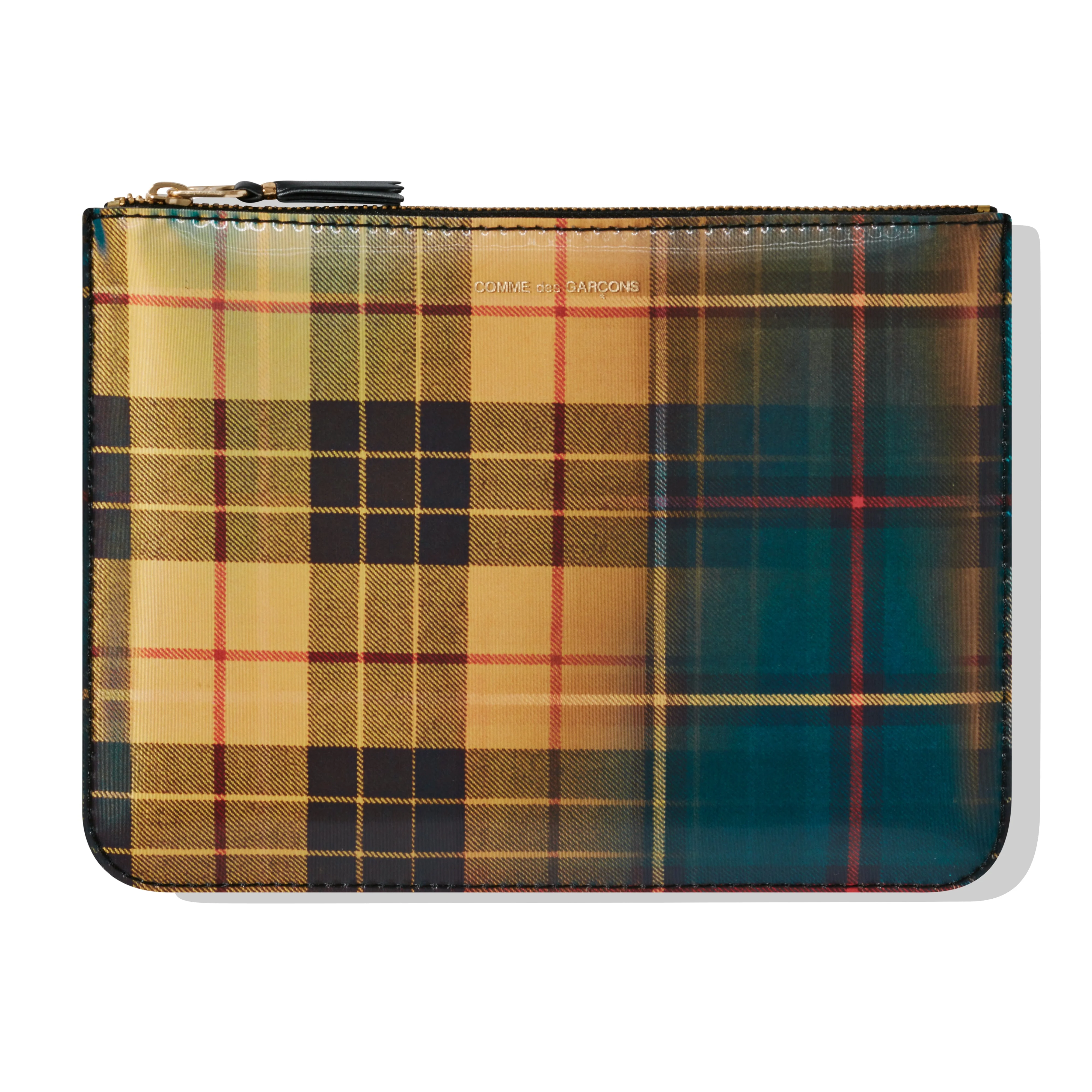 Cdg Wallet - Lenticular Tartan Zip Pouch - (Yellow/Green)