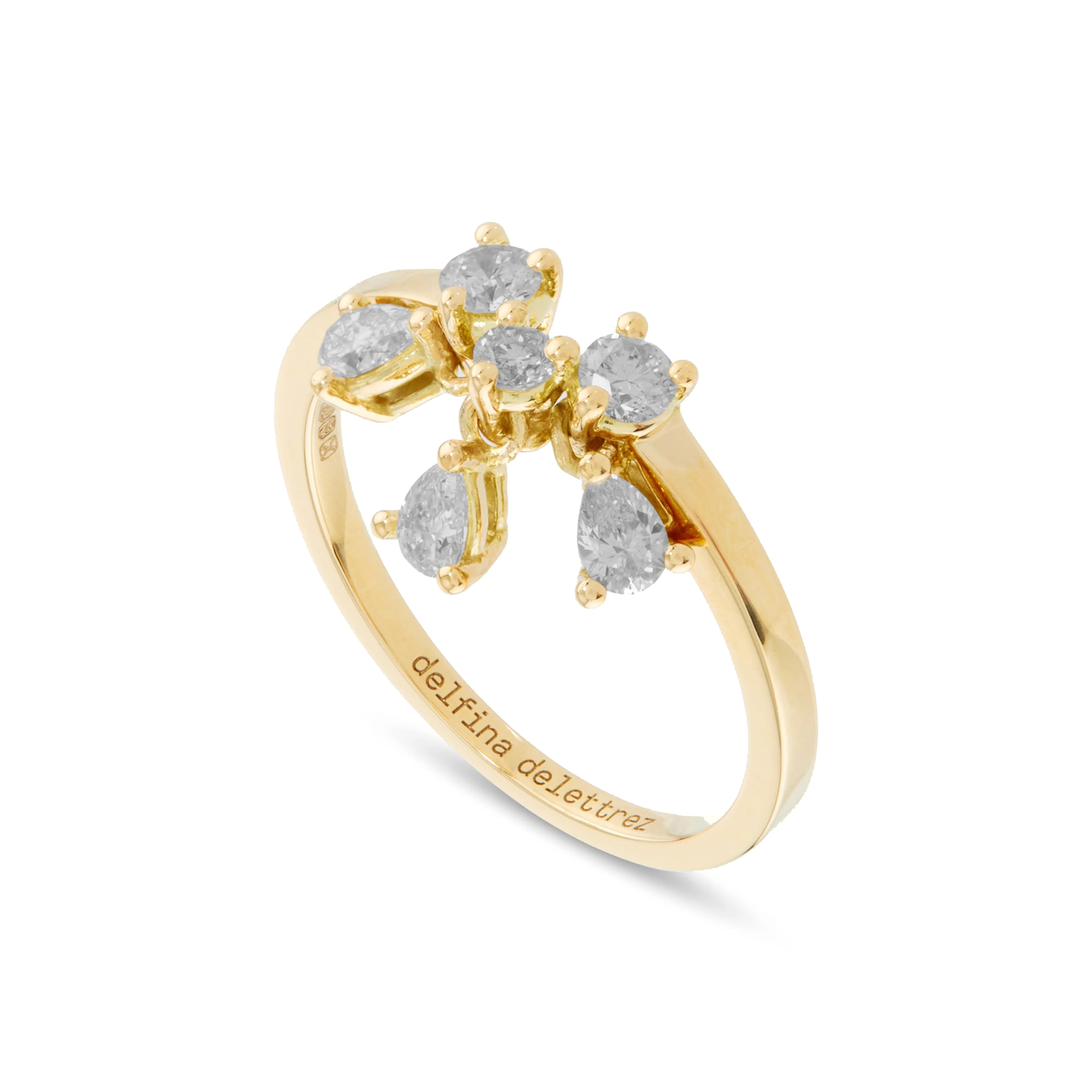 DELFINA DELETTREZ - Dancing Diamonds Flower Ring - (Yellow Gold) - Image 2