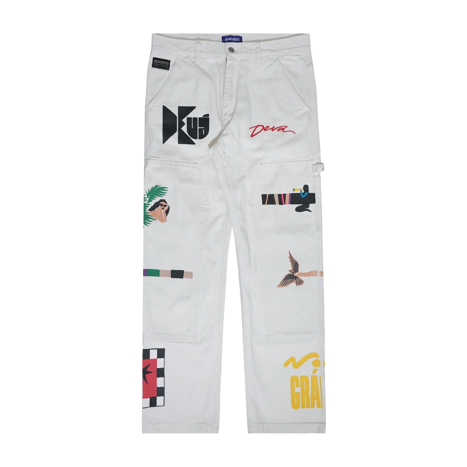 DEVÃ STATES - PALMERA Double Knee Printed Pants - (White)