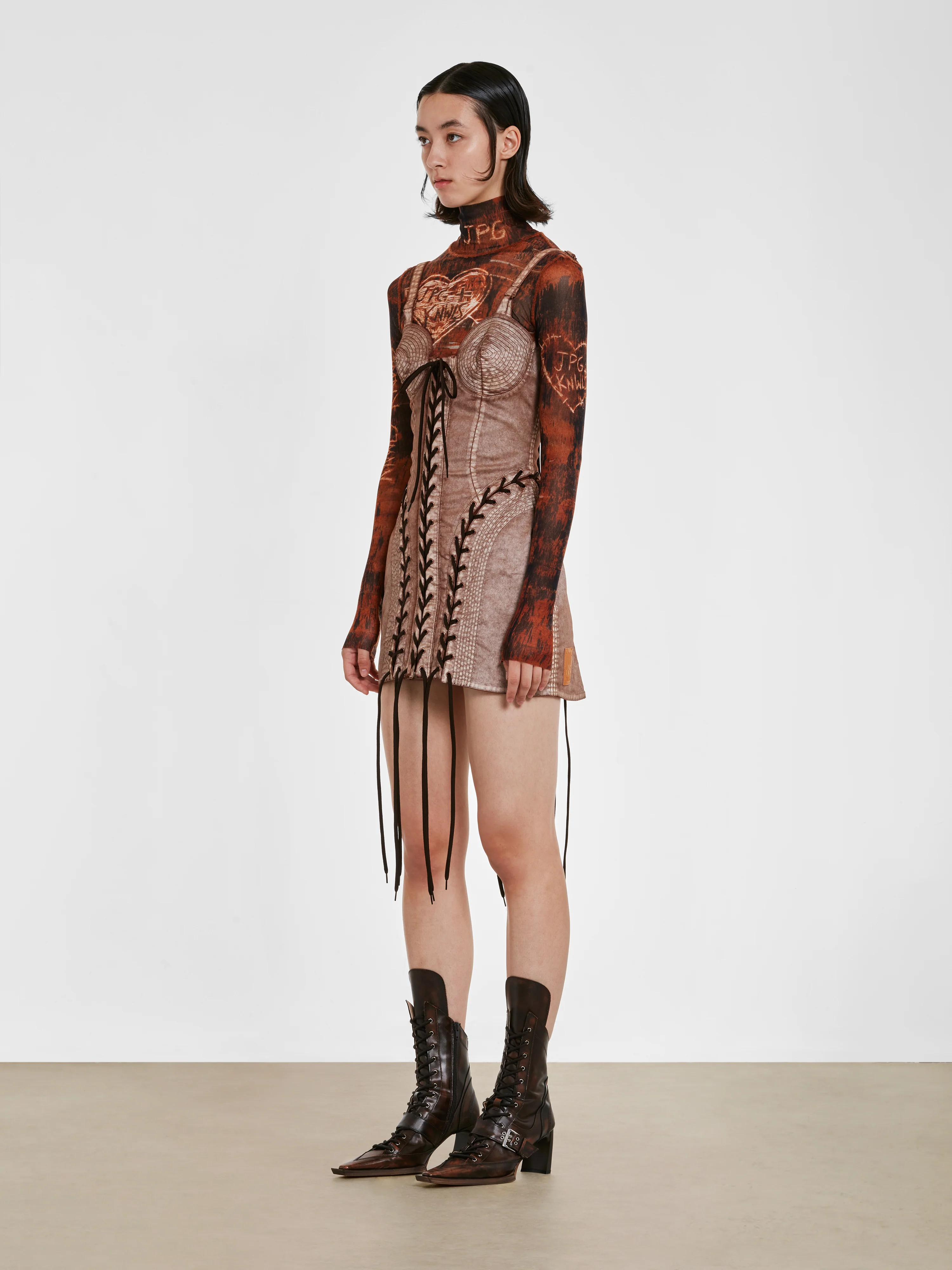 Jean Paul Gaultier - KNWLS Women’s Conical Laced Dress - (Brown/Ecru) - Image 3