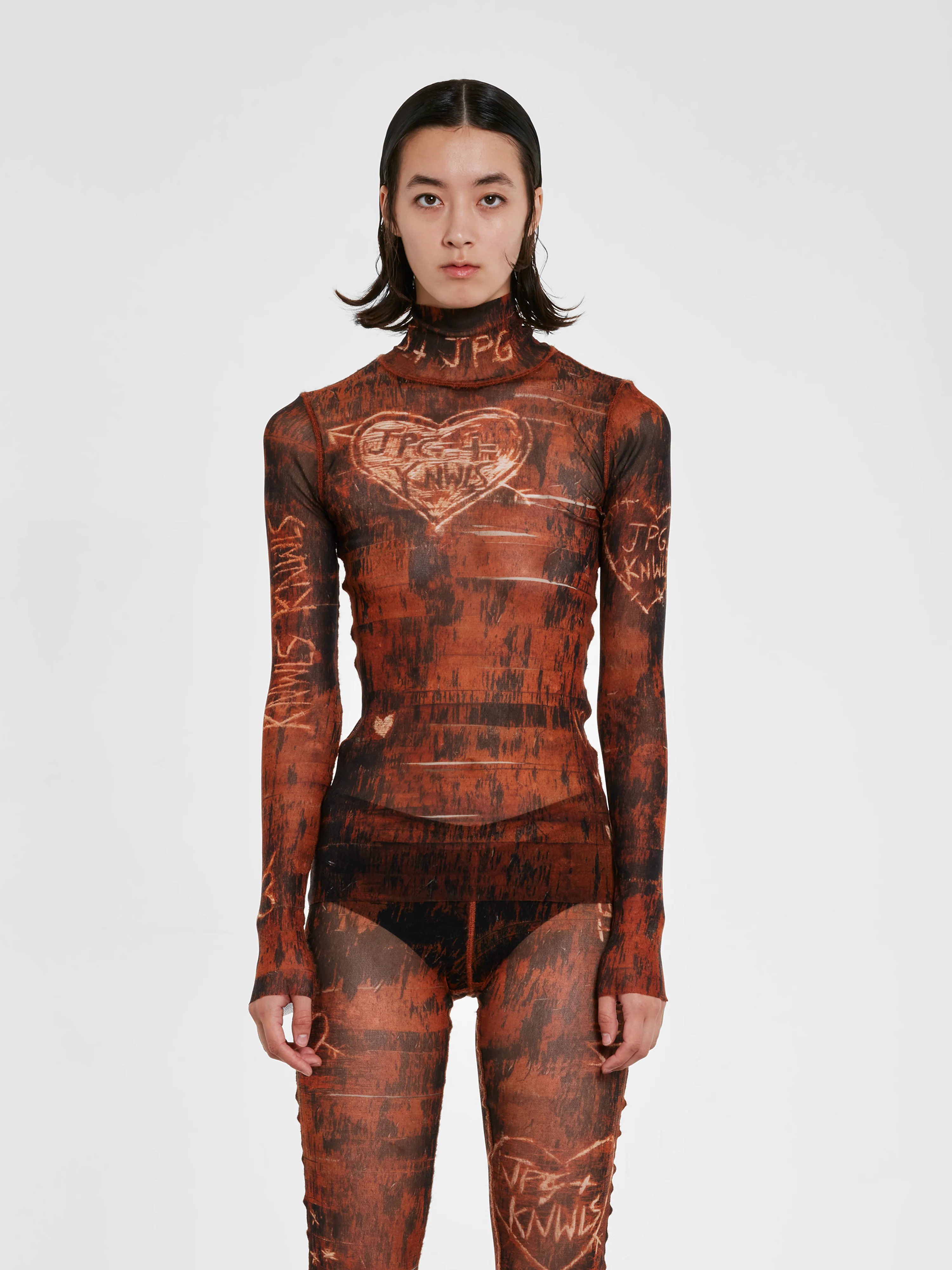 Jean Paul Gaultier - KNWLS Women's Scratch Wood Long Sleeve Printed Top - (Brown/Ecru) - Image 2
