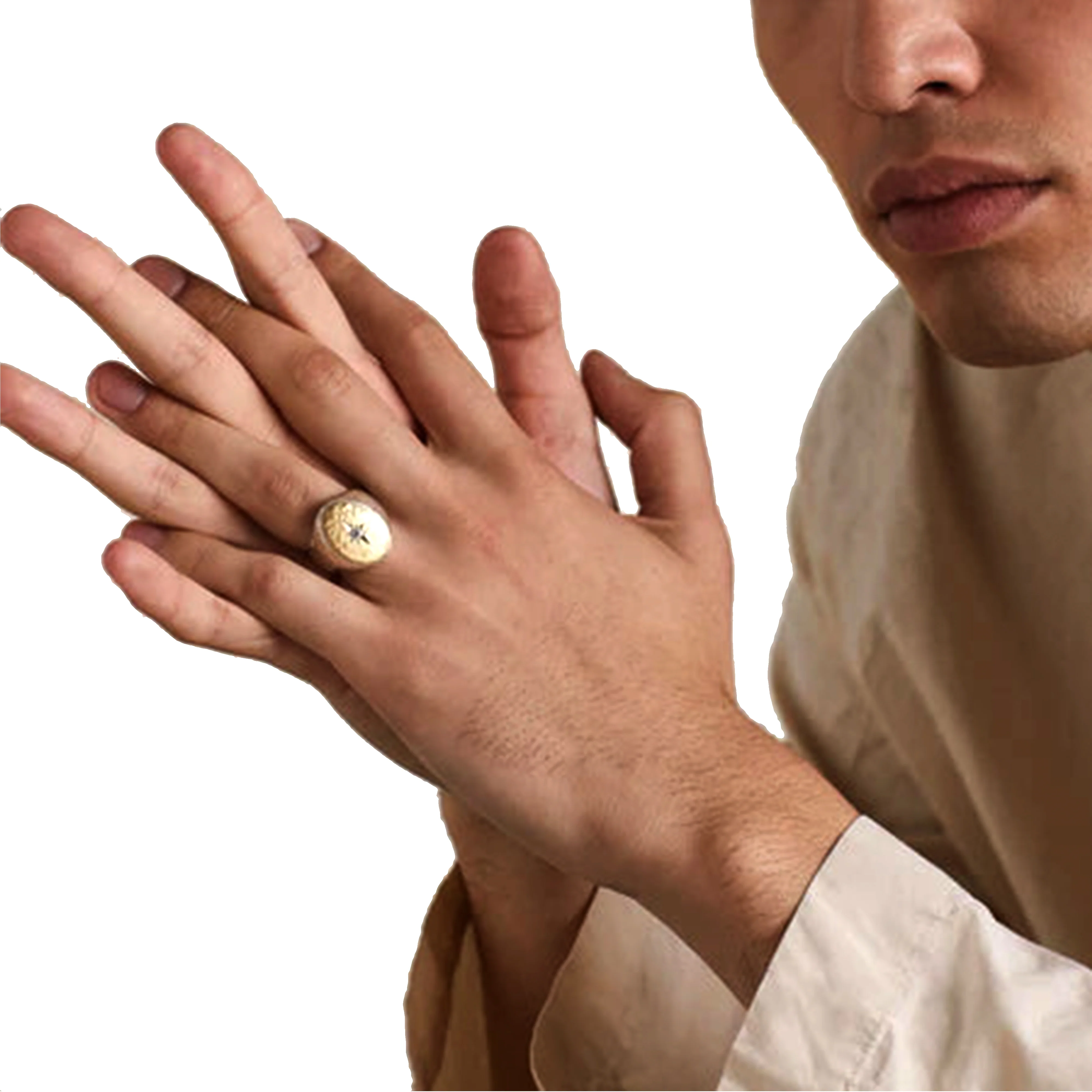 MALCOLM BETTS - Silver and 18k Yellow Gold Oval Signet Ring with Star Diamond - Image 3