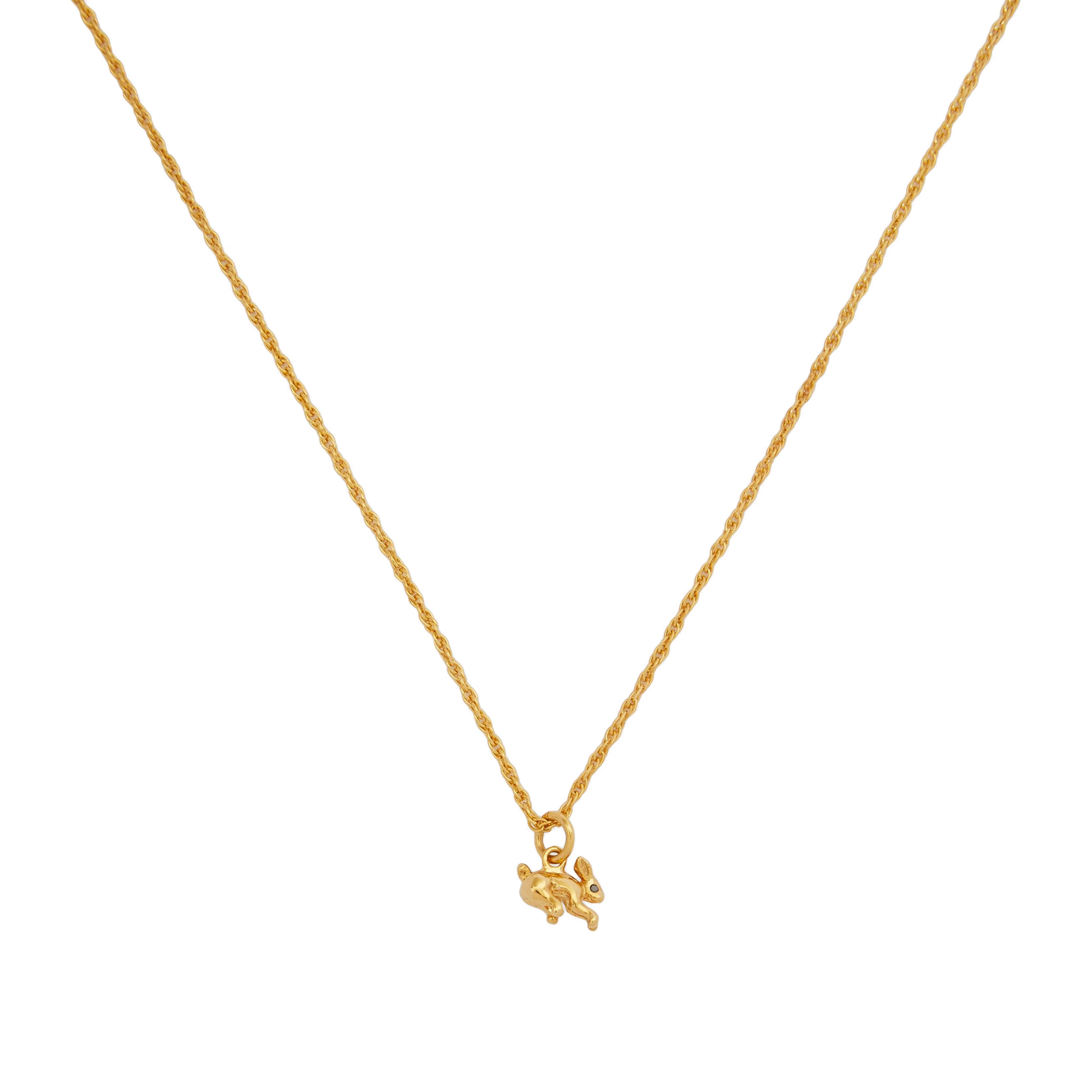 PATCHARAVIPA - DSM Exclusive Tiny Black Eye Rabbit Necklace - (Yellow Gold) - Image 3