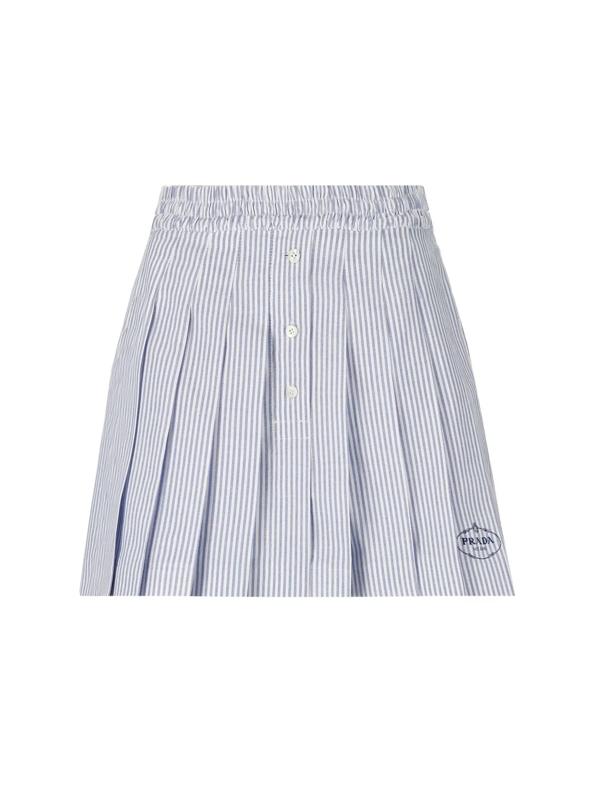 PRADA - Women's Oxford Cotton Pleated Mini Skirt - (White/Bright Blue)