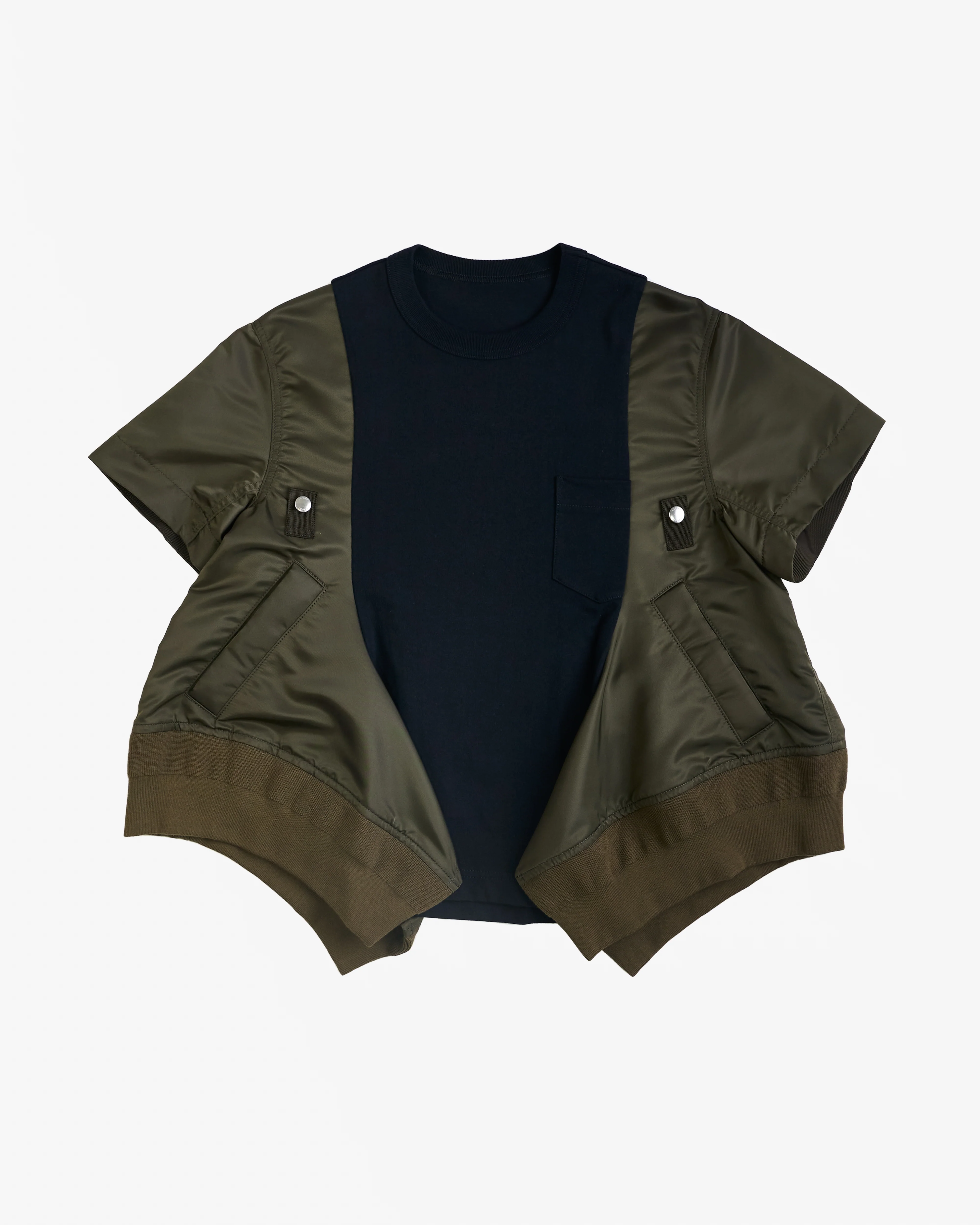 SACAI - Women's Nylon Twill X Cotton Jersey T-Shirt - (Khaki532)
