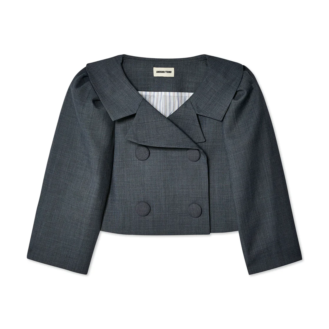 Shushu/Tong - Women'S Puff-Sleeved Lapel Collar Short Jacket - (Grey)