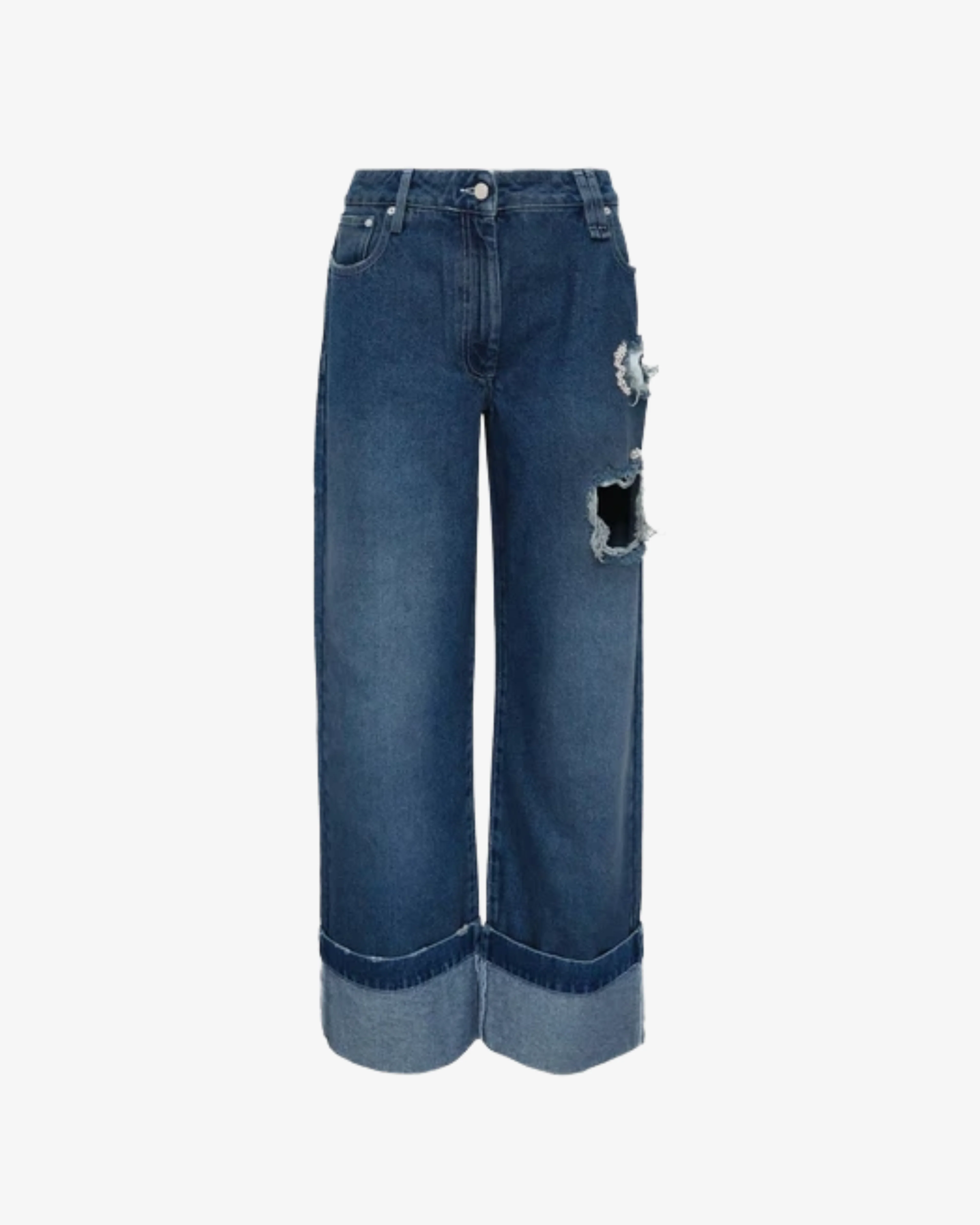 SIMONE ROCHA - Women's Cropped Distressed Straight Leg Jeans - (Denim)
