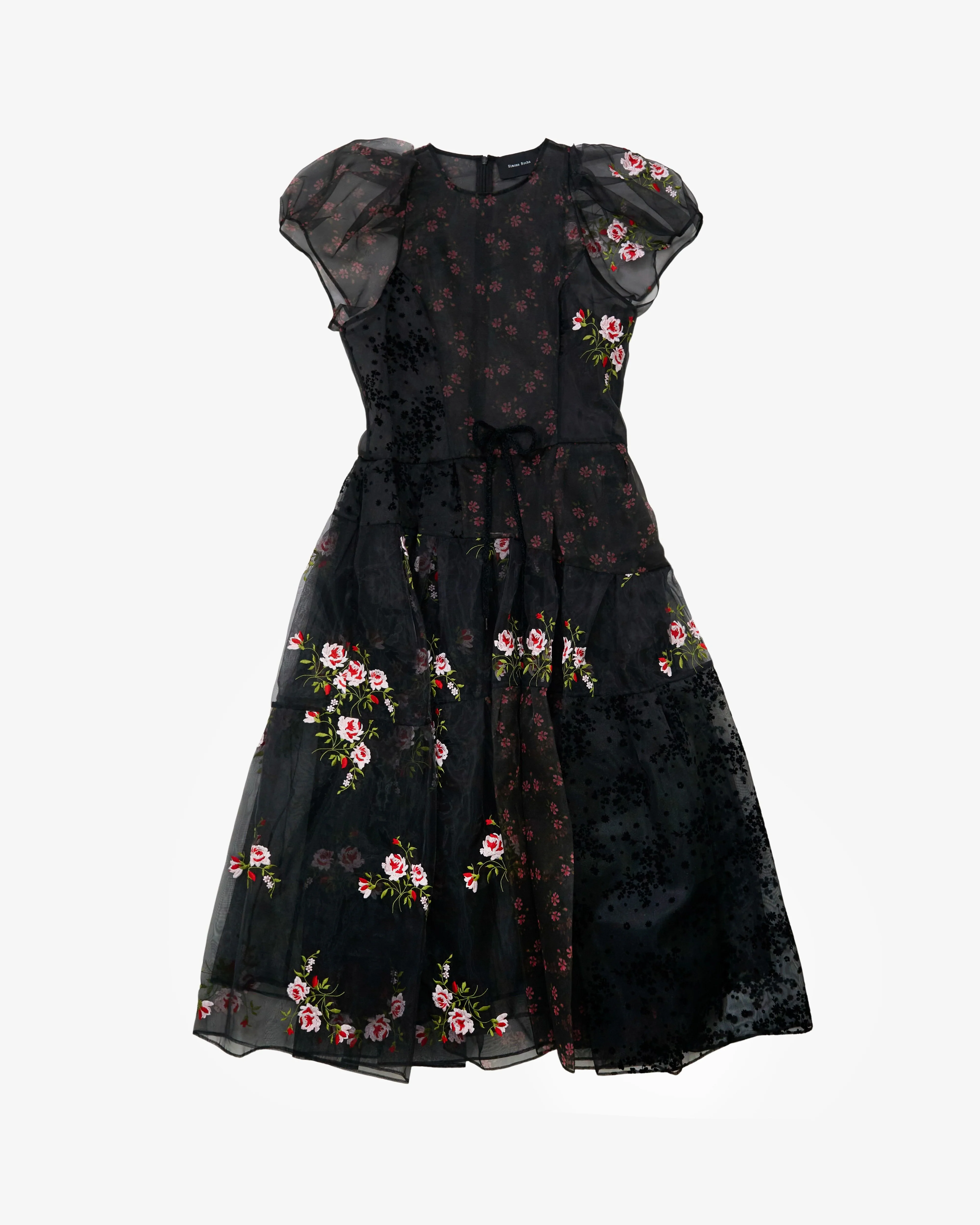 SIMONE ROCHA - Women's Sheer Puff Sleeve Patchwork Flounce Dress - (Black)