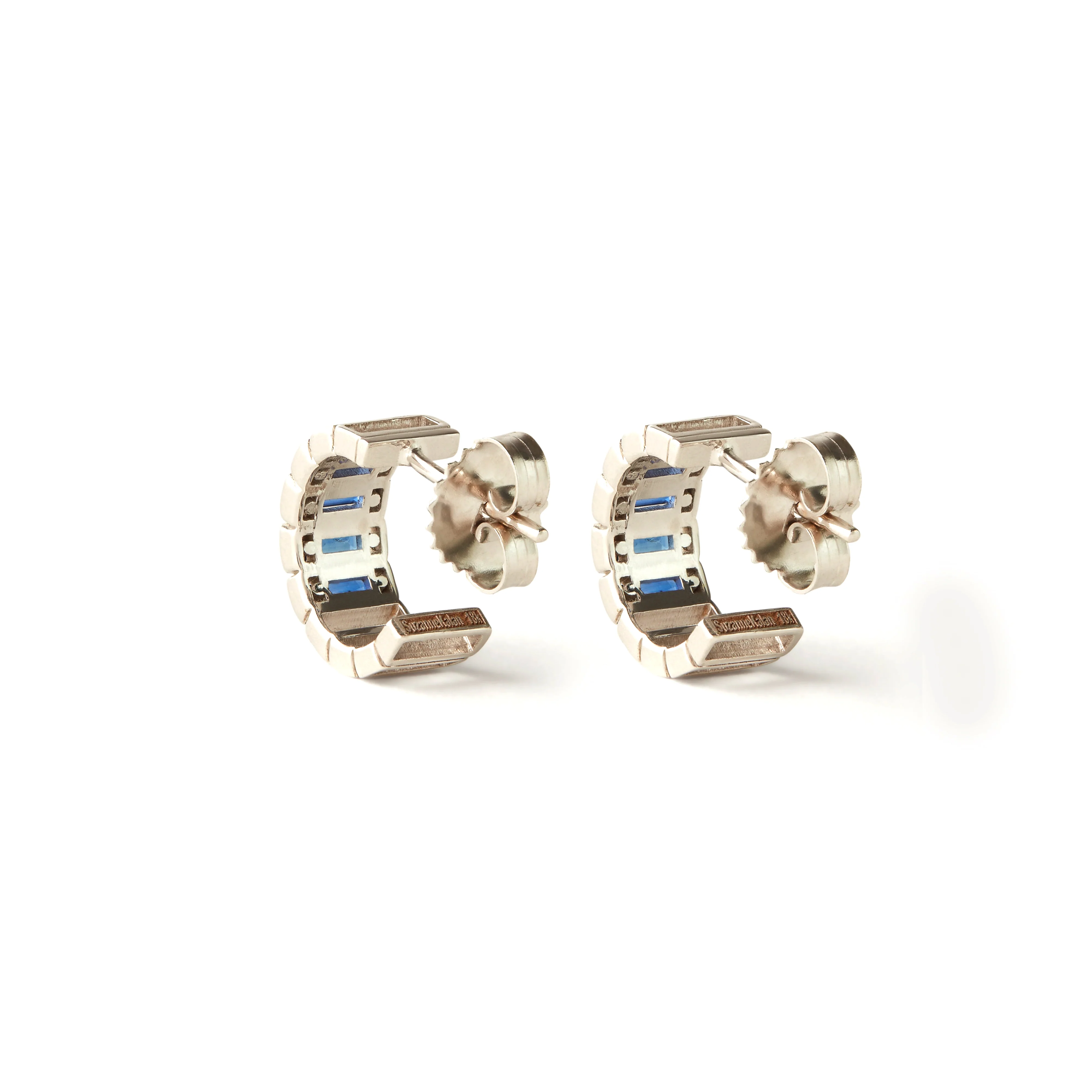 SUZANNE KALAN - Dark Blue Sapphire Inlay Hoop Earrings - (White Gold) - Image 2