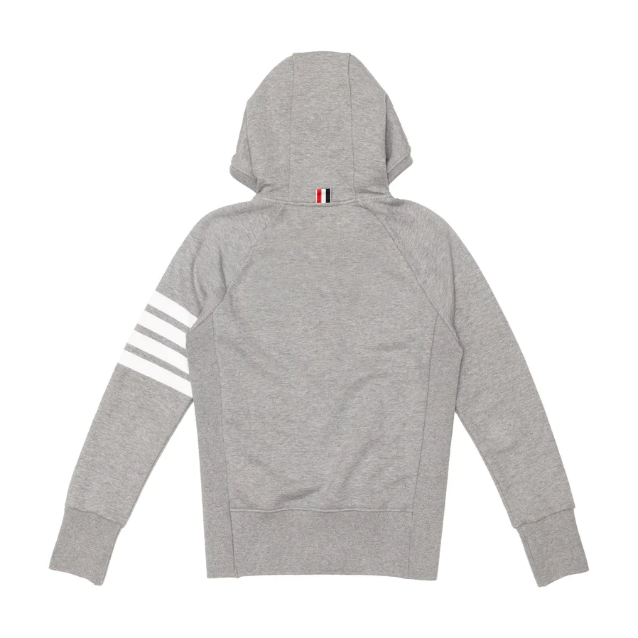 THOM BROWNE - Mens Loopback Jersey Knit 4 Bar Zip Up Hoodie - (Light Grey) - Image 2