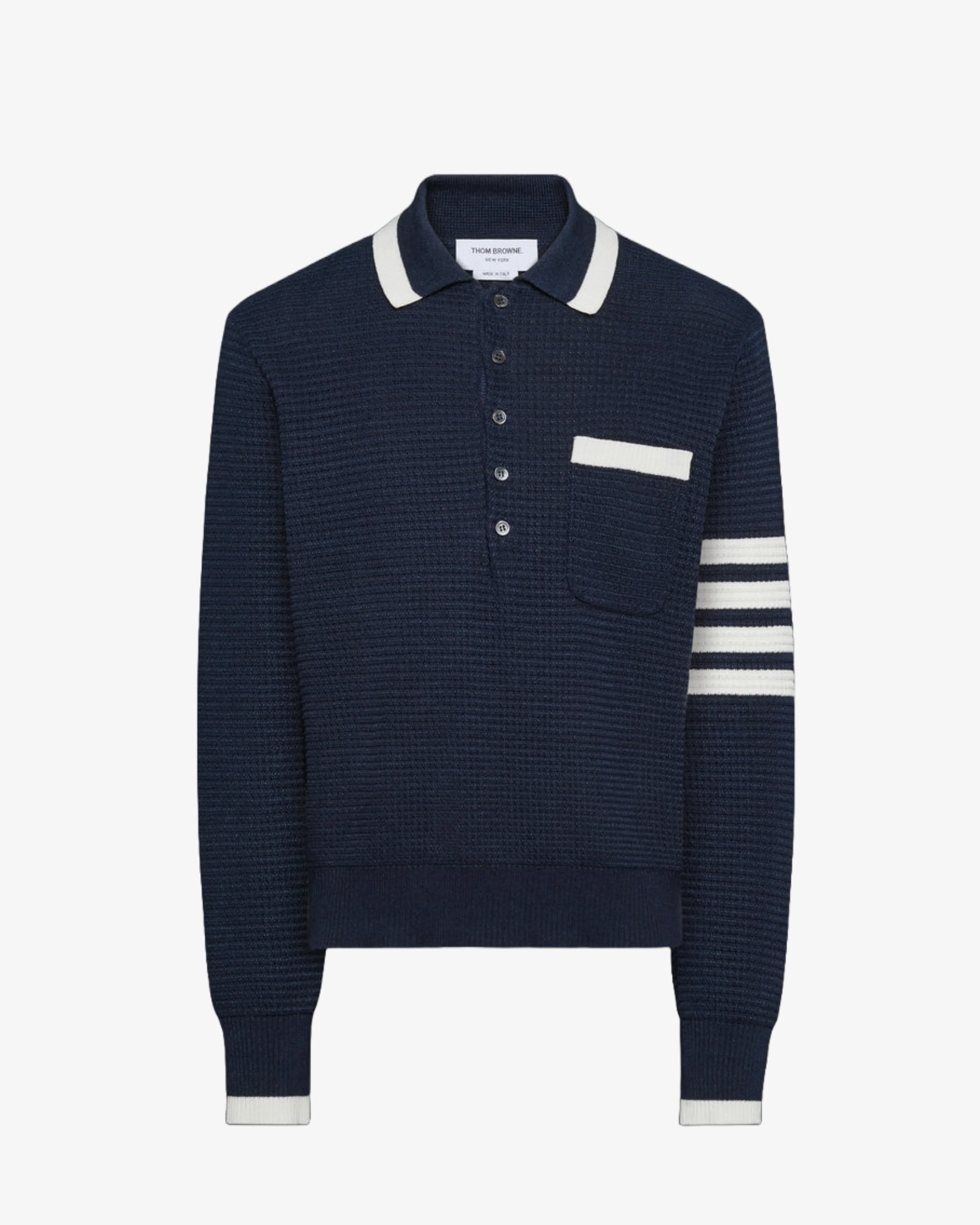 Thom Browne - Men's Textured Stitch Relaxed Fit Long Sleeve Polo - (Dark Blue)